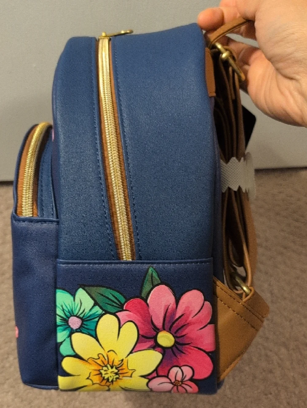 Loungefly Disney Navy Blue Stitch Floral Mini Backpack NWT